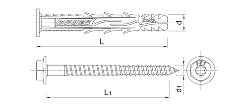 Рамный фасадный дюбель с шурупом с шестигранной головкой из нержавеющей стали А4 Rawlplug